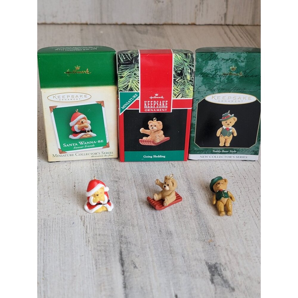 Hallmark‎ Santa bear sleigh miniature ornament Xmas set variety